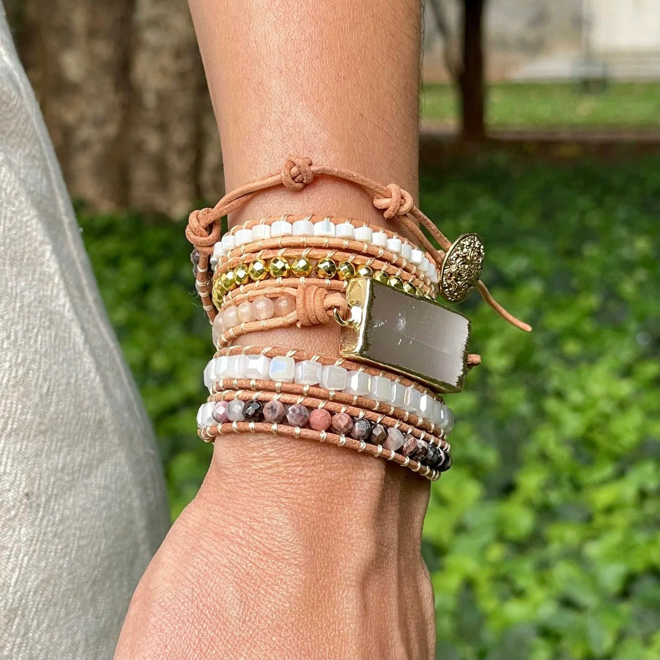 Pulseira Lavínia - Selenita e Rodonita