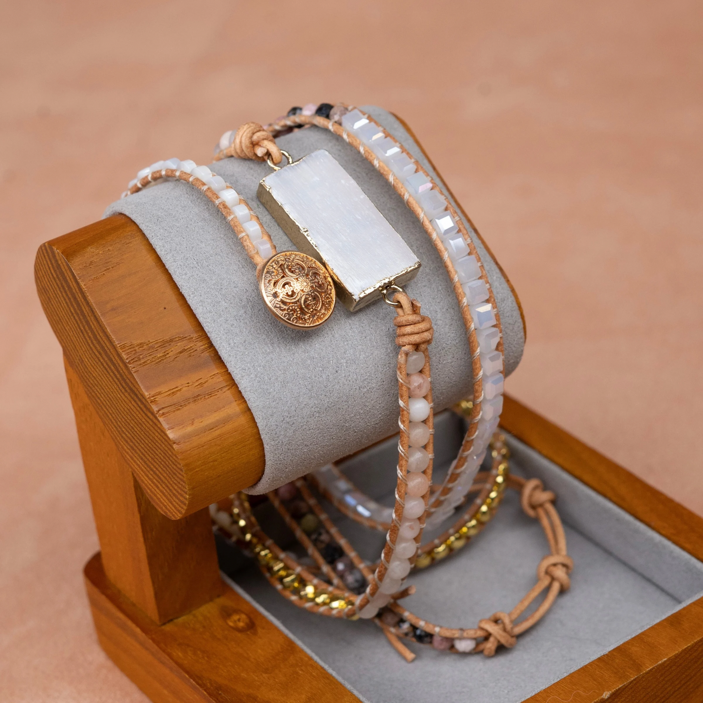 Pulseira Lavínia - Selenita e Rodonita