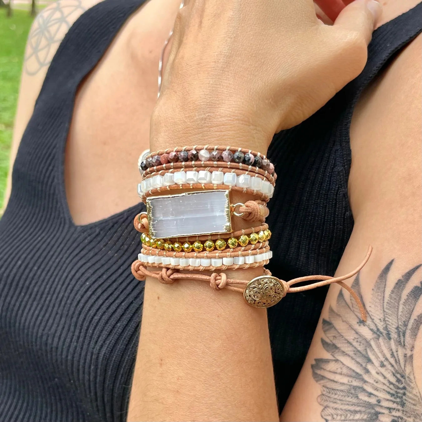 Pulseira Lavínia - Selenita e Rodonita