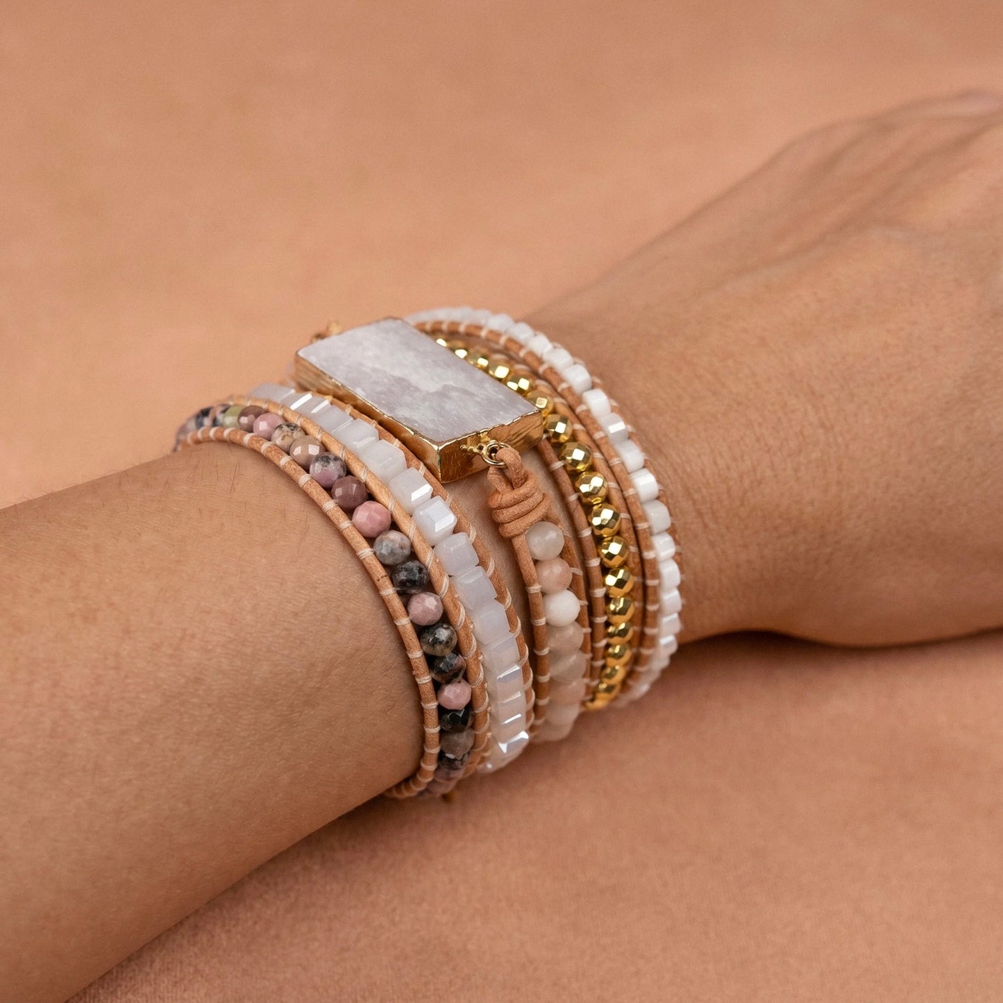Pulseira Lavínia - Selenita e Rodonita