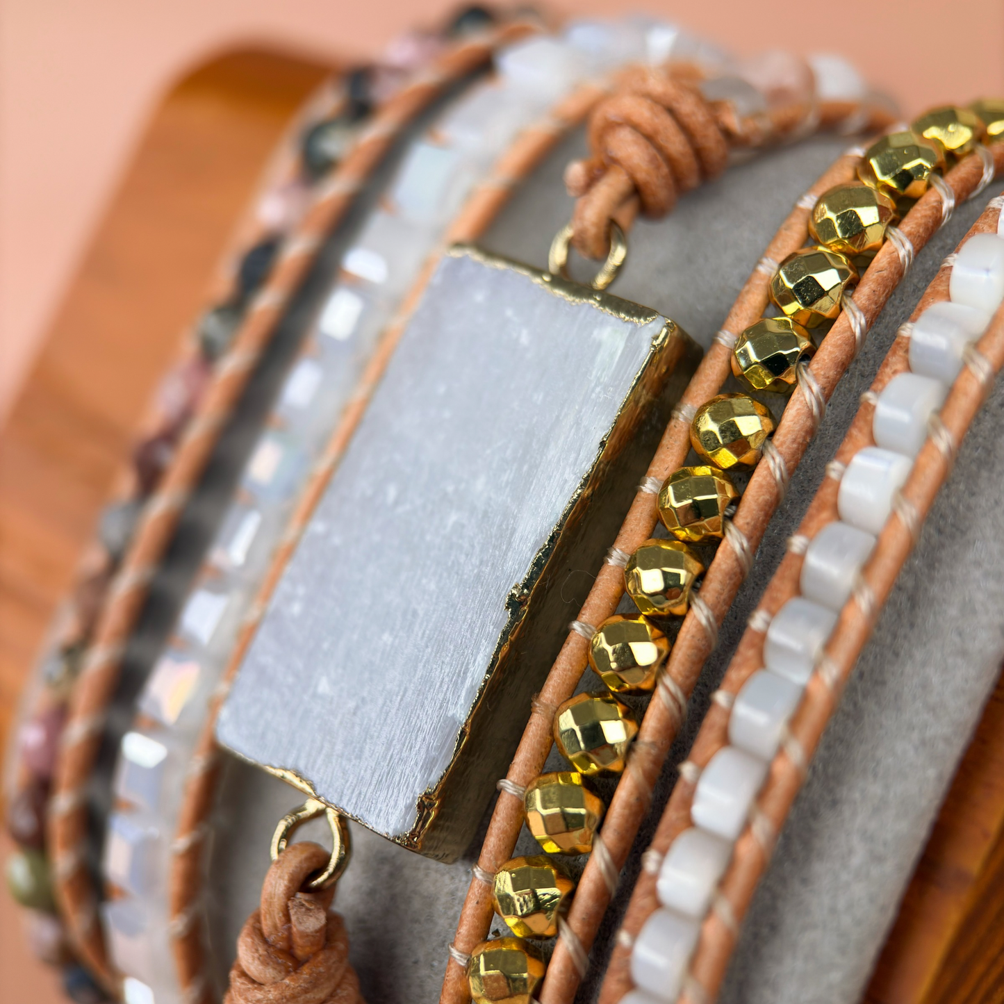 Pulseira Lavínia - Selenita e Rodonita
