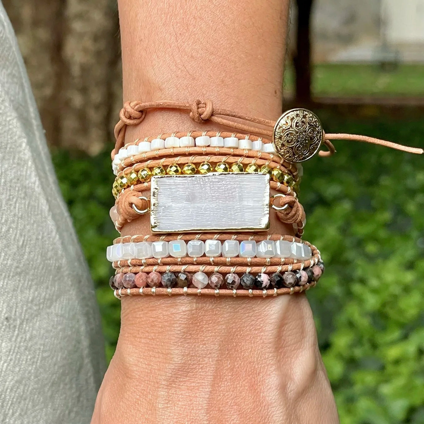 Pulseira Lavínia - Selenita e Rodonita