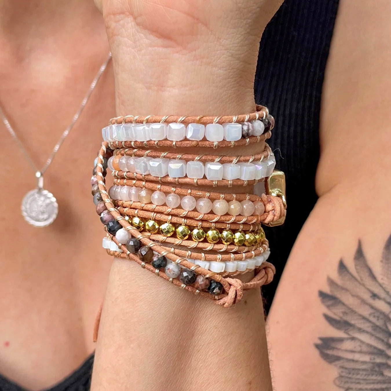 Pulseira Lavínia - Selenita e Rodonita