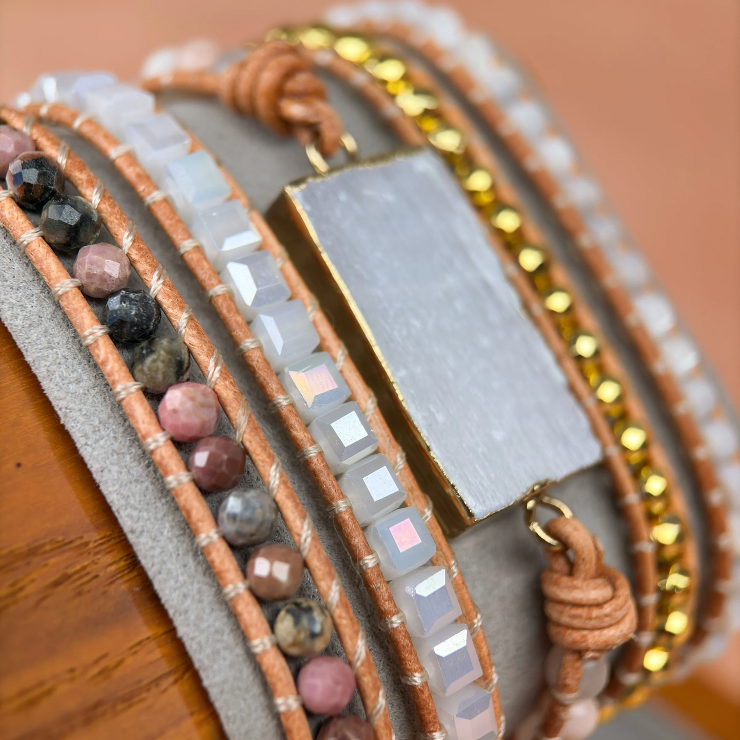 Pulseira Lavínia - Selenita e Rodonita