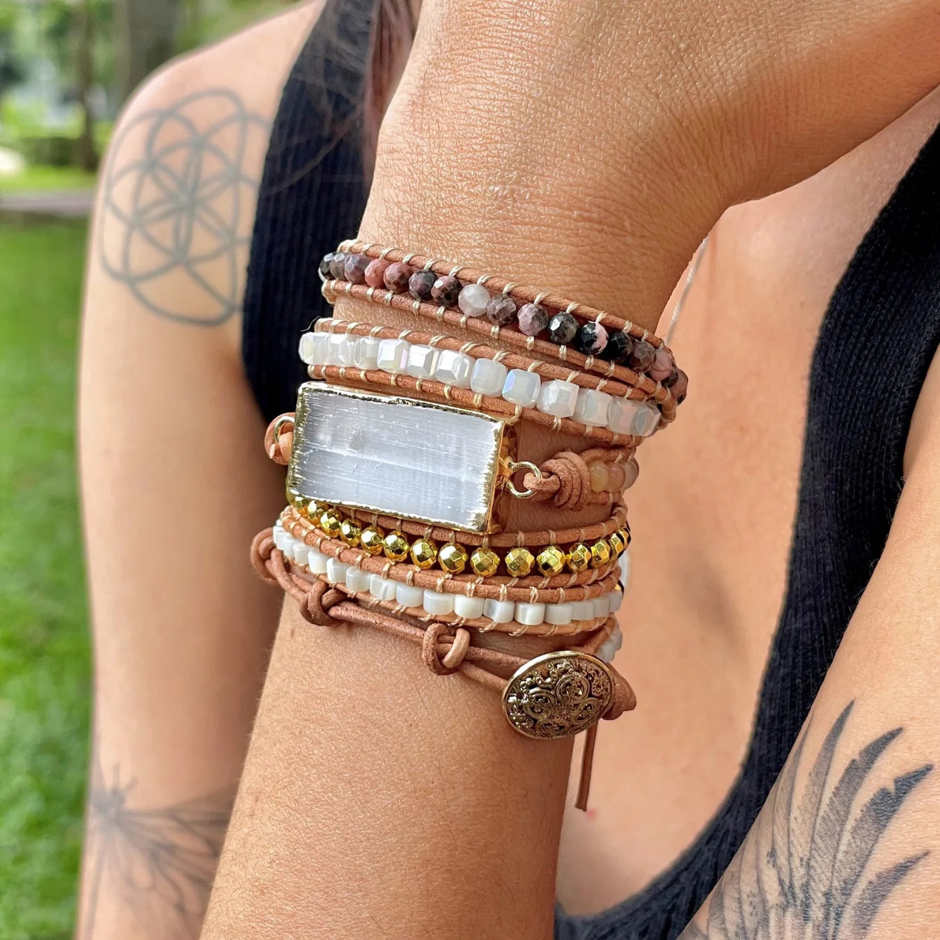 Pulseira Lavínia - Selenita e Rodonita