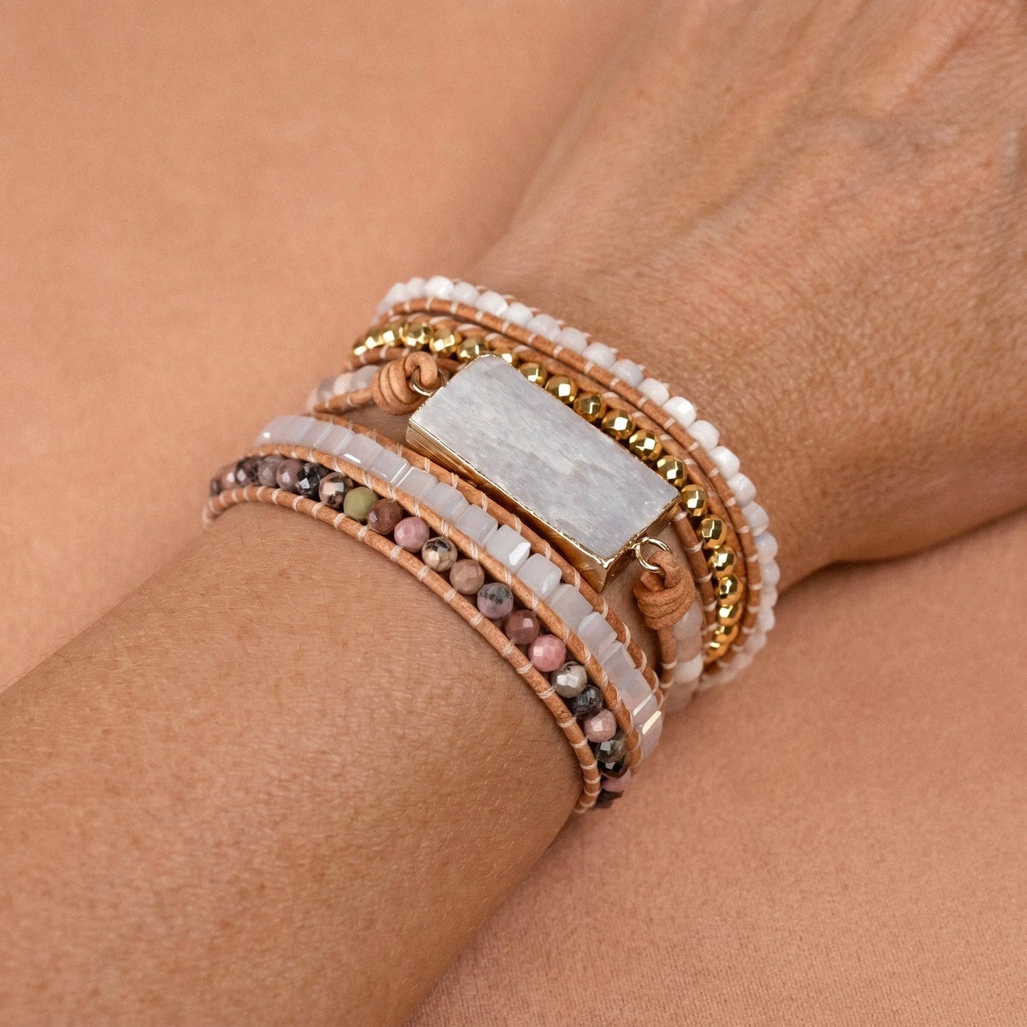 Pulseira Lavínia - Selenita e Rodonita