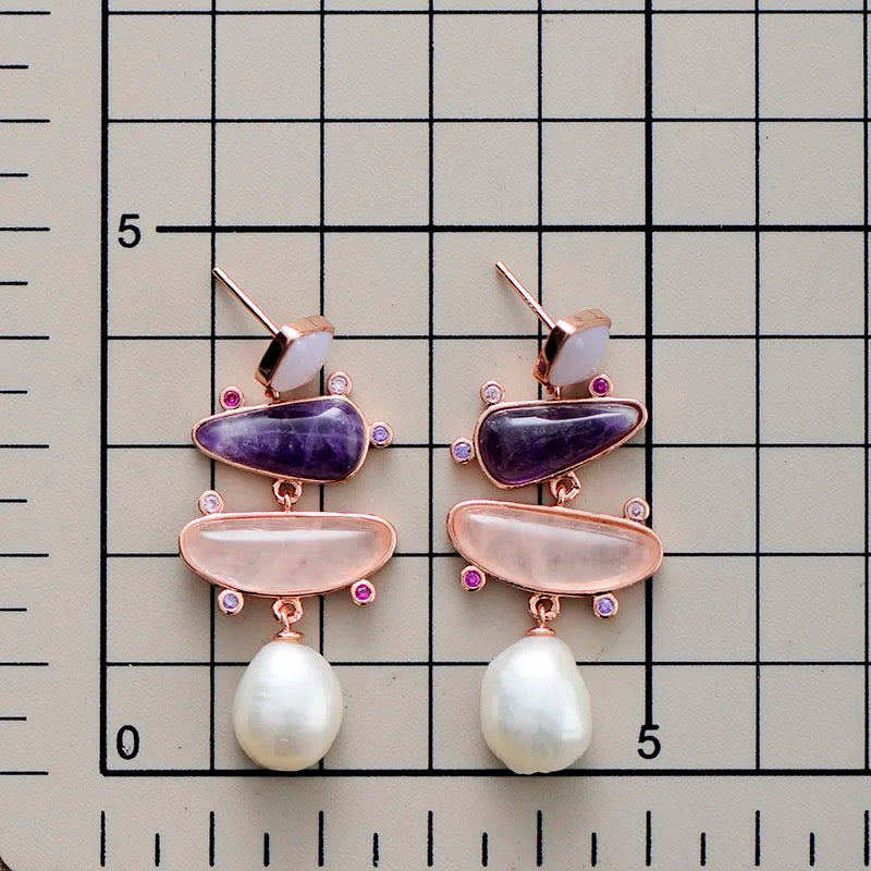 Brinco Tarsila - Ametista e Quartzo Rosa