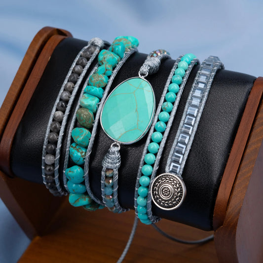 Pulseira Brisa com pedras naturais de Turquesa e Labradorita