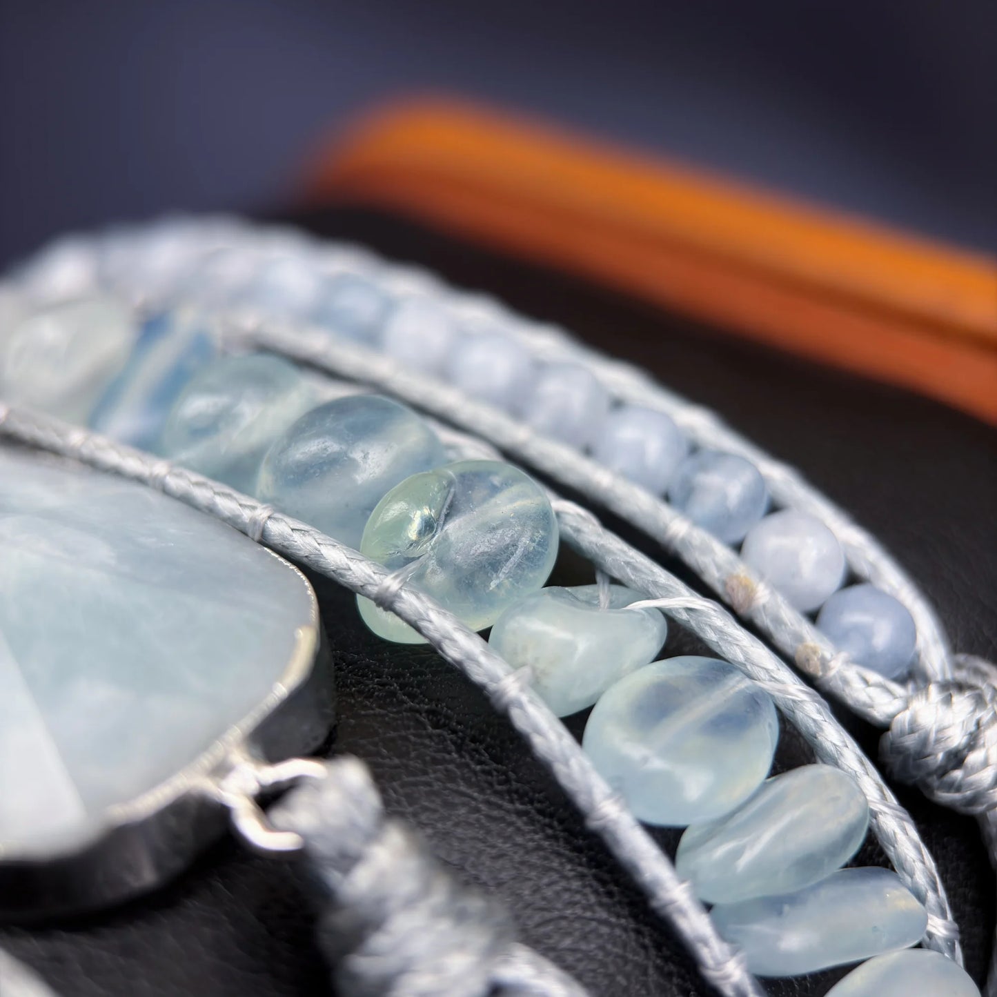 Pulseira Maré com pedras naturais de Água Marinha, Angelita e Jaspe Imperial