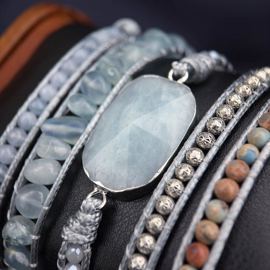 Pulseira Maré com Água Marinha, Angelita e Jaspe Imperial vista de frente