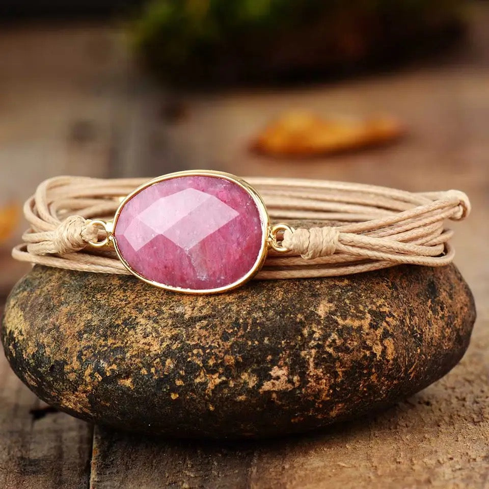 Pulseira Martina (cordão claro) - Rodonita