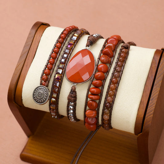 Pulseira Siena com pedras naturais de Jaspe Vermelho, Quartzo Vermelho e Hematita