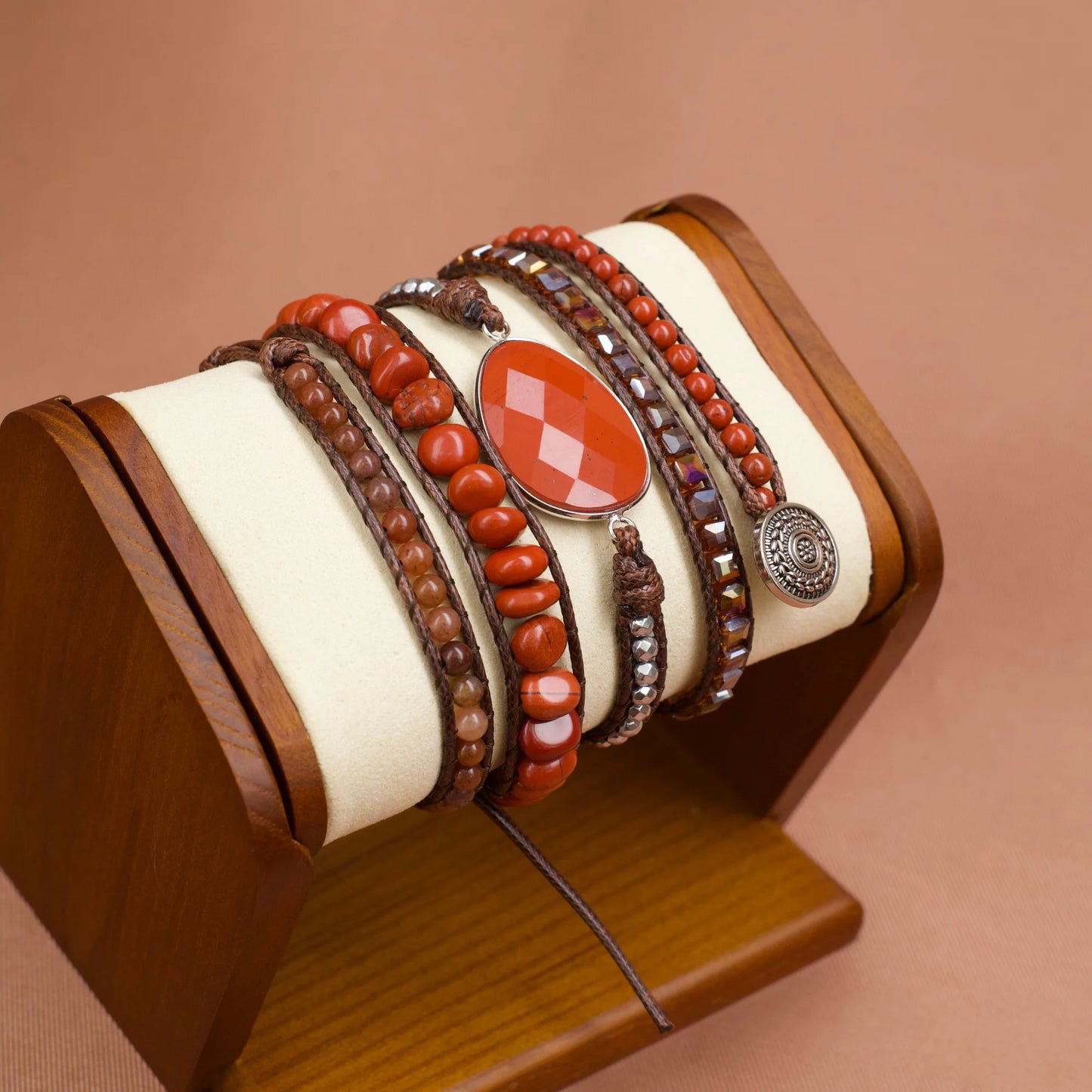 Pulseira Siena de Jaspe Vermelho em design artesanal de múltiplas voltas