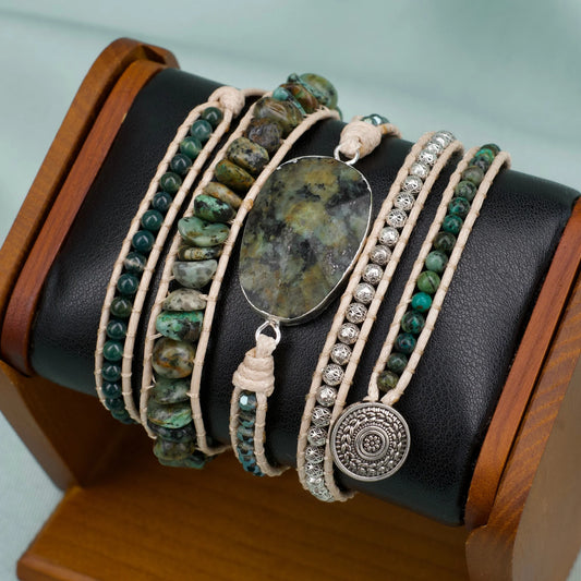 Pulseira Zuri com pedras naturais de Turquesa Africana e Ágata Indiana